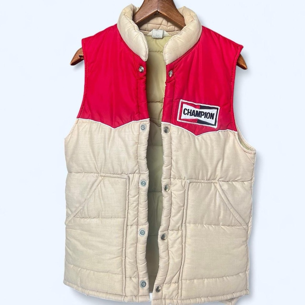 Vintage Red and Tan Western Yolk Racing Puffer Vest — Official Racing Apparel